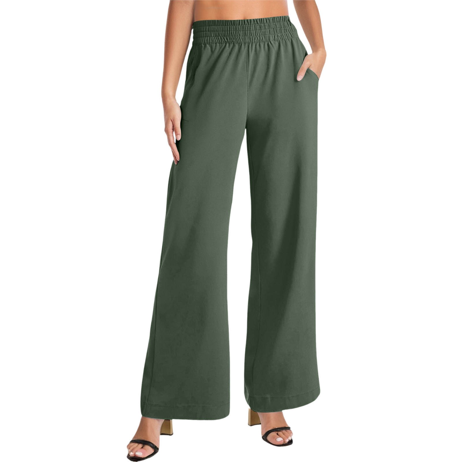 thumbnail image 1 of Pantalones casuales rectos para mujer: bolsillos laterales, para todas las estaciones, poliéster, color liso básico, tallas S-XXL, 1 of 5